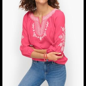Talbots Pink Embroidered Blouse with Long Sleeves